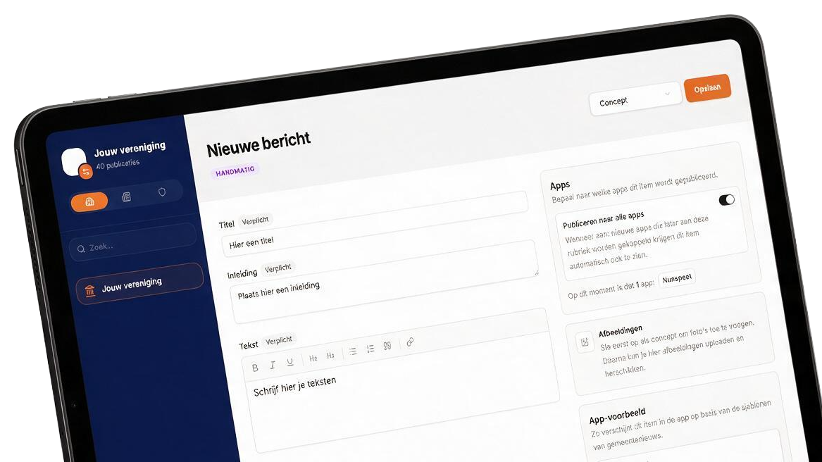 Het portaal waarin je zelf berichten voor de app publiceert
